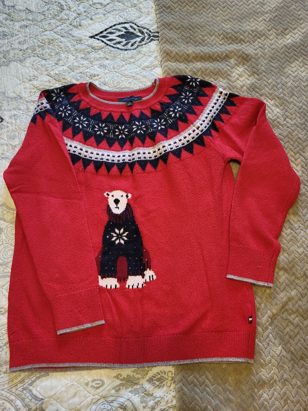 Tommy Hilfiger Red Fair Isle Polar Bear Crewneck Sweater